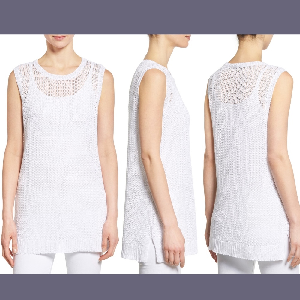 NWT $178 Eileen Fisher Organic Linen Sleeveless Knit Tunic White‎ [SZ XXS ]